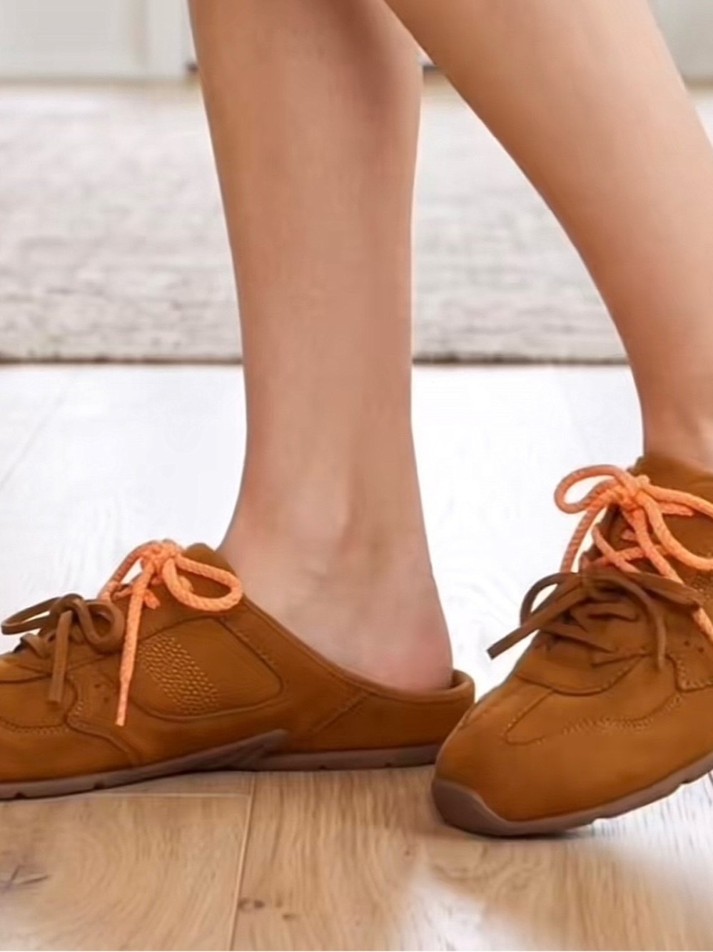 JustFab Brown Slip-On Sneaker Mule with Orange Laces 8.5